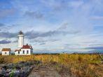Autumn landscape at historic Point Wildon lighthouse in Port Townsend Washington