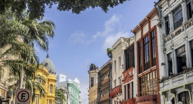 RECIFE, BRAZIL - JULY 17: The colonial architecture of the historical part of Recife, the capital of Pernambuco region in Brazil on July 17, 2012.; 