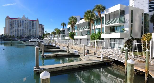 marina lined with residential condominiums in sarasota, florida;