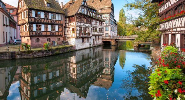 Strasbourg, France; Picturesque half-timbered houses in La Petite France, Strasbourg; 
