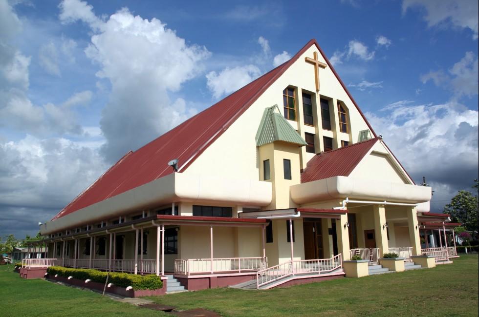 Very big church in Lautoka and clouds on the sky, Fiji; 