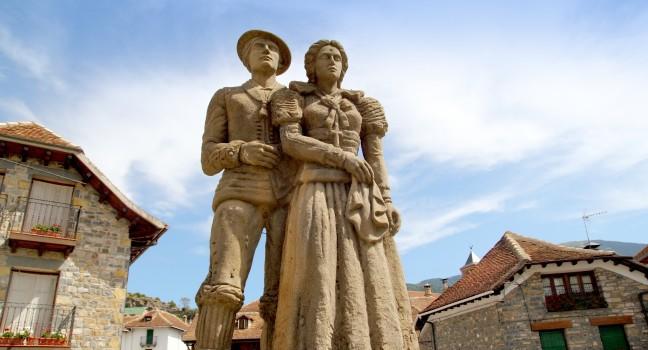 Cheso traditional costume statue in Hecho Pyrenees Spain  
