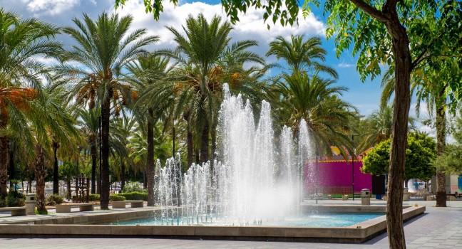 San Antonio Fountain Square. San Antonio is the second largest town in Ibiza, Spain.