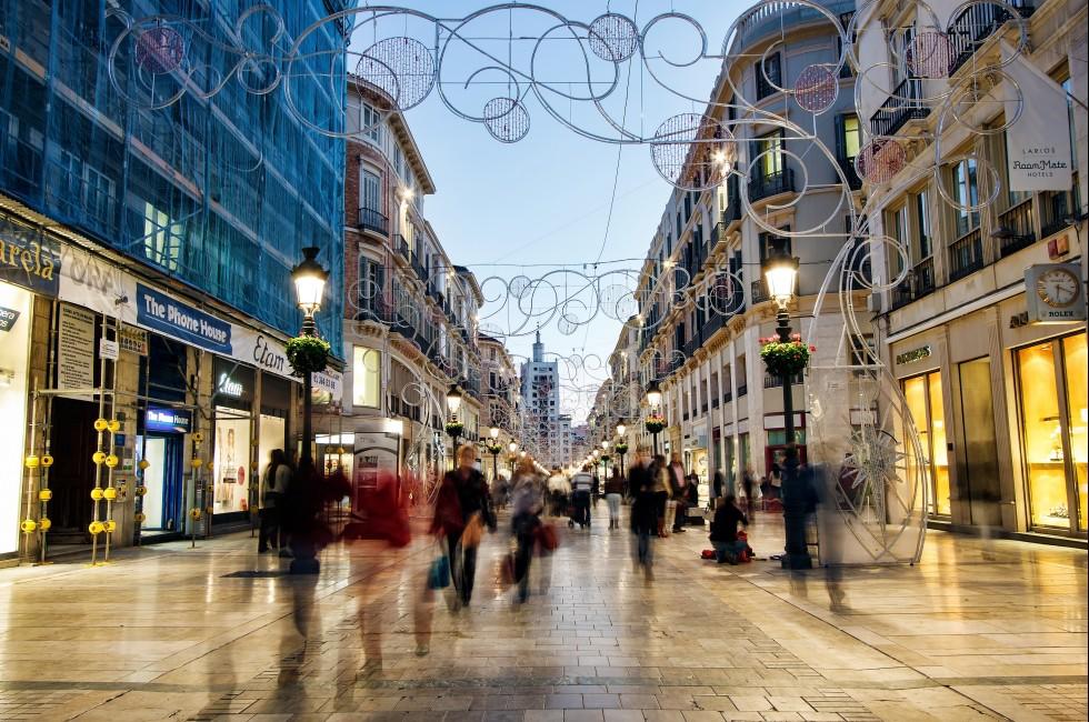 MALAGA, SPAIN - NOVEMBER 20: Calle Larios is a 300 meters long street which is main commercial street of the city and the fifth most expensive shopping street in Spain, NOV 20, 2012 in Malaga, Spain.