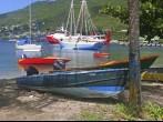 Boats moored in Admiralty Bay, Bequia, an island close to St. Vincent and the Grenadines in the Caribbean.;