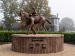 LEXINGTON, KENTUCKY - OCTOBER 29: Bronze Secretariat sculpture designed by Edwin Bogucki at the Kentucky Horse Park on October 29, 2013 in Lexington, Kentucky.