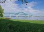 West side of the Bridge Structure Laviolette taken on the banks of St-Maurice River in Trois-Rivieres, Quebec, Canada; 