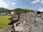 Cannon battery in San Jeronimo colonial spanish fortress. Portobelo village, Colon province, Panama, Central America.
