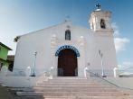 View of church in central square in Isla Taboga, Panama, Central America.