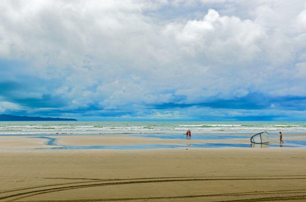 Santa Catalina, Panama - December 5, 2014: People are learning kite surfing on the beach in Santa Catalina in Panama on December 5, 2014.