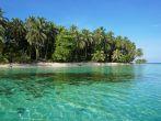 Pristine Caribbean island with lush vegetation in the marine park of Bastimentos, Cayos Zapatilla, Bocas del Toro, Panama.