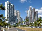 Modern city with high skyscrapers and the empty path - Panama City