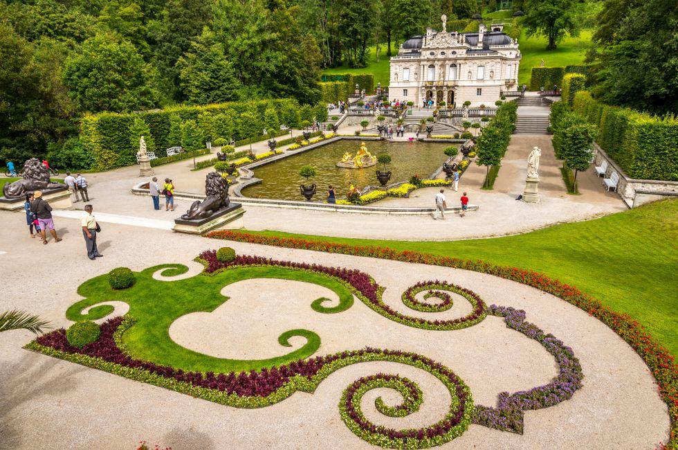 LINDERHOF, GERMANY - AUGUST 22,2014 - Linderhof Palace is a Schloss in Germany, in southwest Bavaria near Ettal Abbey. It is the smallest of the three palaces built by King Ludwig II of Bavaria.