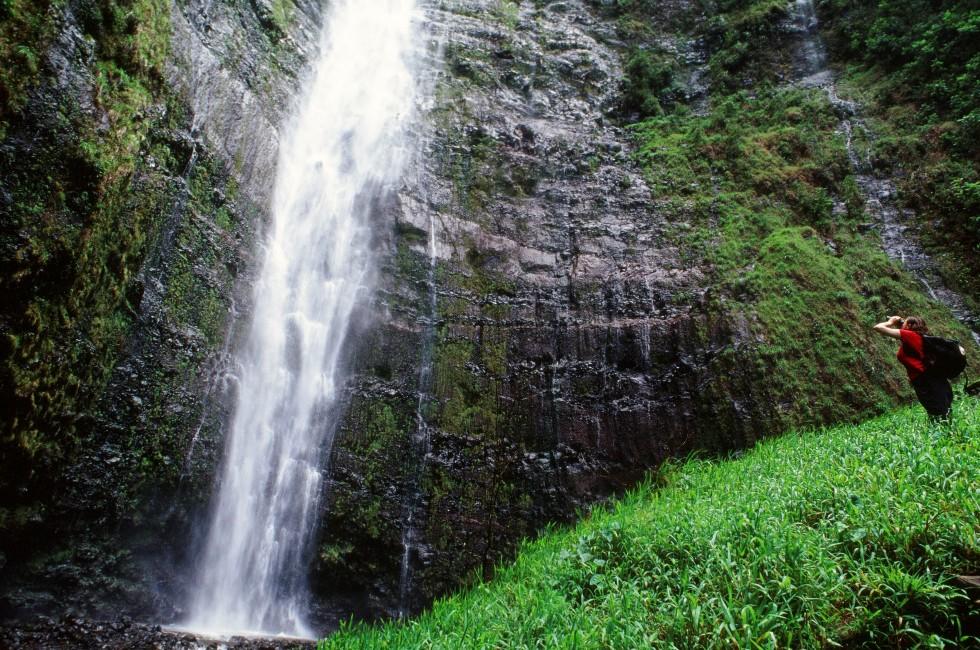 The 'Ohe'o Gulch Falls, or Seven Sacred Pools, is the small set of pools and cascades found on 'Ohe'o Gulch Stream at Haleakala National Park, at Kipahulu
