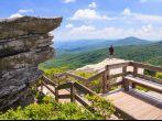 Rough Ridge Overlook near the stacked rock formation provides an expansive view of the summit of Grandfather Mountain and the ridges of Pisgah Forest and is off the Blue Ridge Parkway in Boone NC.