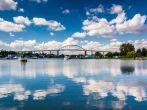 The Chesapeake City Bridge over the Chesapeake and Delaware Canal, in Chesapeake City, Maryland.