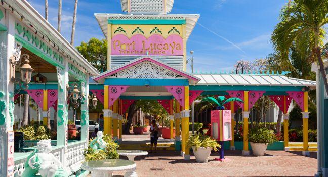 PORT LUCAYA. FREEPORT, BAHAMAS - APRIL 26, 2012: Touristic island in Caribbean sea attracting thousands of tourists every weekend.