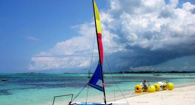 The popular Cable Beach with water sport inventory in Nassau , the capital of The Bahamas. 