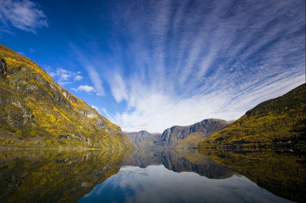Mountains with reflexion in the water - Fjord in Flam/Norway