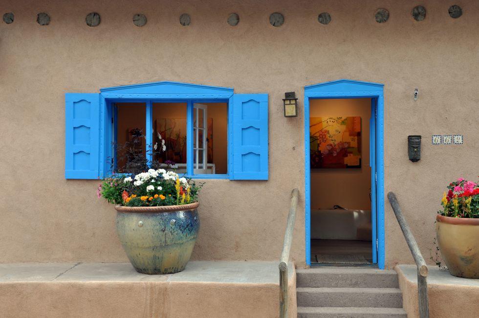 Blue Door and Window in Santa Fe's Canyon Road