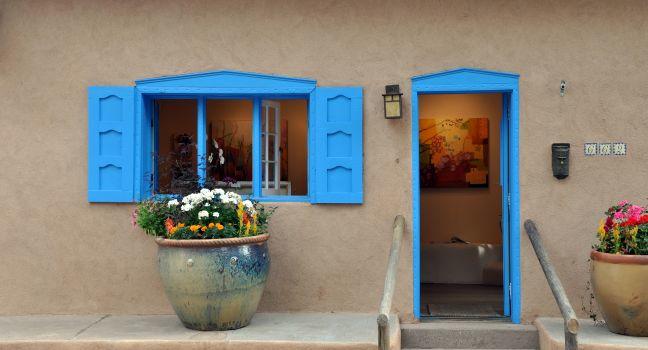 Blue Door and Window in Santa Fe's Canyon Road
