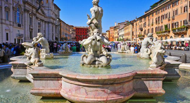 Fontana del Moro, Piazza Navona, Piazza Navona, Campo de Fiori, and the Jewish Ghetto, Rome, Italy.