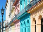 Colorful buildings and street lamps in Old Havana.