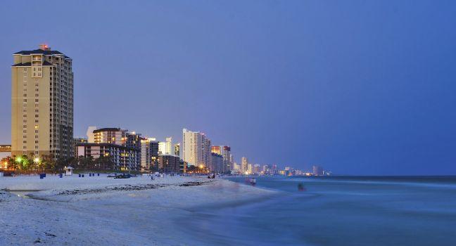 Panama City Beach Florida cityscape at night; 