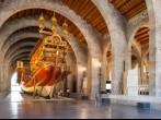 Imitation of war medieval ship in Museu Maritim de Barcelona in June 1, 2013 in Barcelona, Spain.  Museum was opened in 1929 and is located in shipyards, built in 1283.