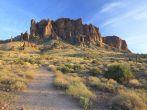 Evening view of a hiking trail in Superstition Mountains near Phoenix, Arizona.