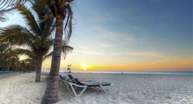 Sunrise at Caribbean sea in Mexico.