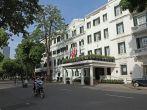 Front view of Hotel Sofitel Legend Metropole Hanoi. The old hotel is a well-known French architecture in Vietnam.