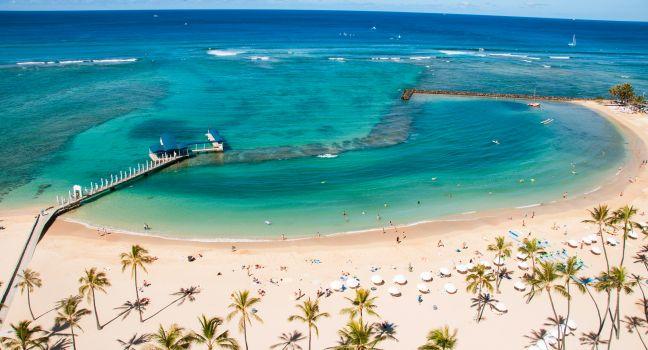 Famous Waikiki Beach on the Hawaiian island of Oahu.