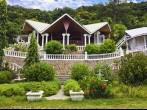 Hotel at tropical island, Seychelles - vacation background; 