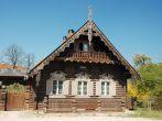 Exterior of traditional wooden Russian house in colony of Alexandrowka, Potsdam, Germany.