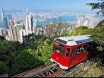 Tourist tram at the Peak, Hong Kong.