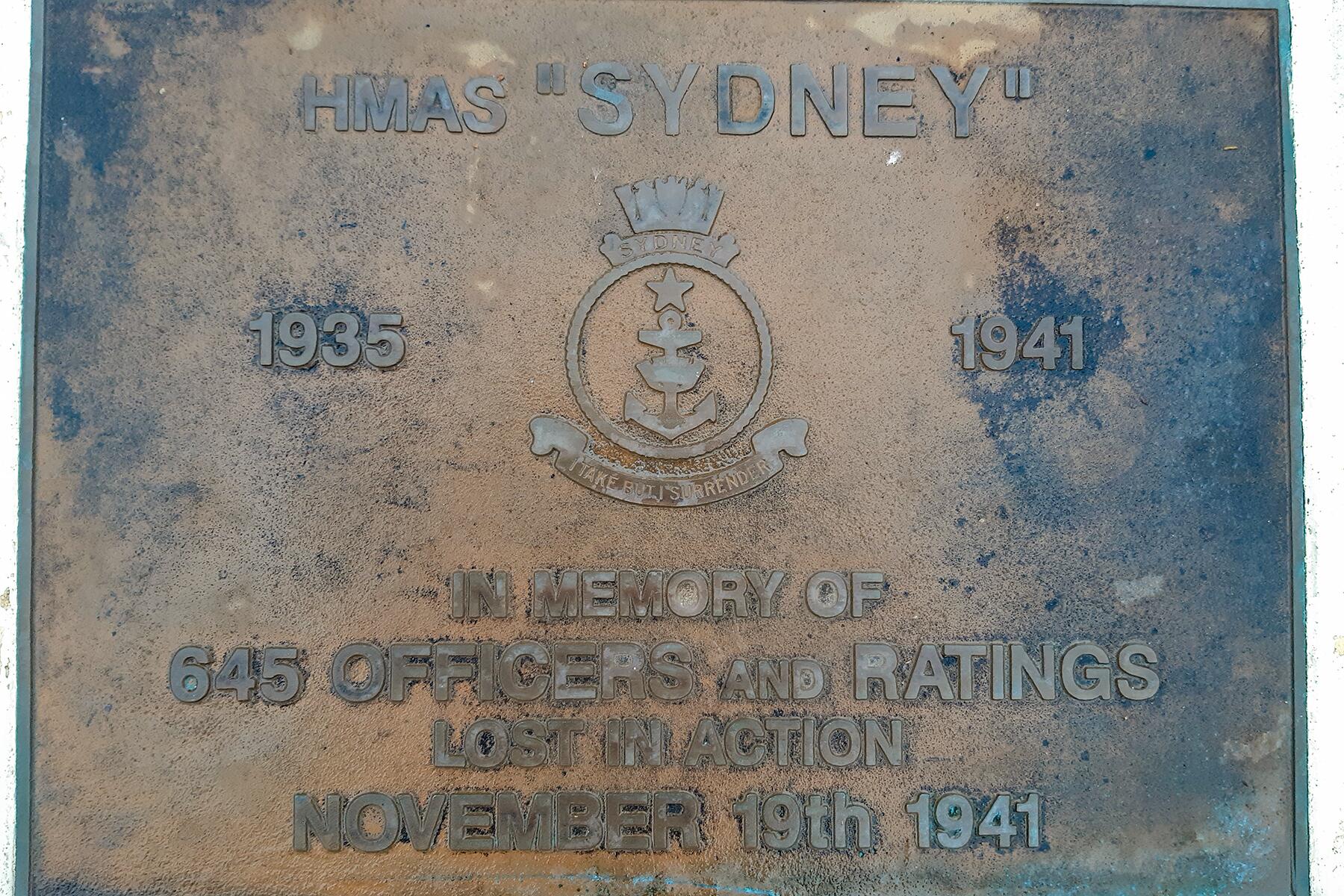 04_MysteriousShipwrecks__TheSydney_7 Rockingham_Naval_Memorial_Park,_Commemorative_plaque_for_HMAS_Sydney