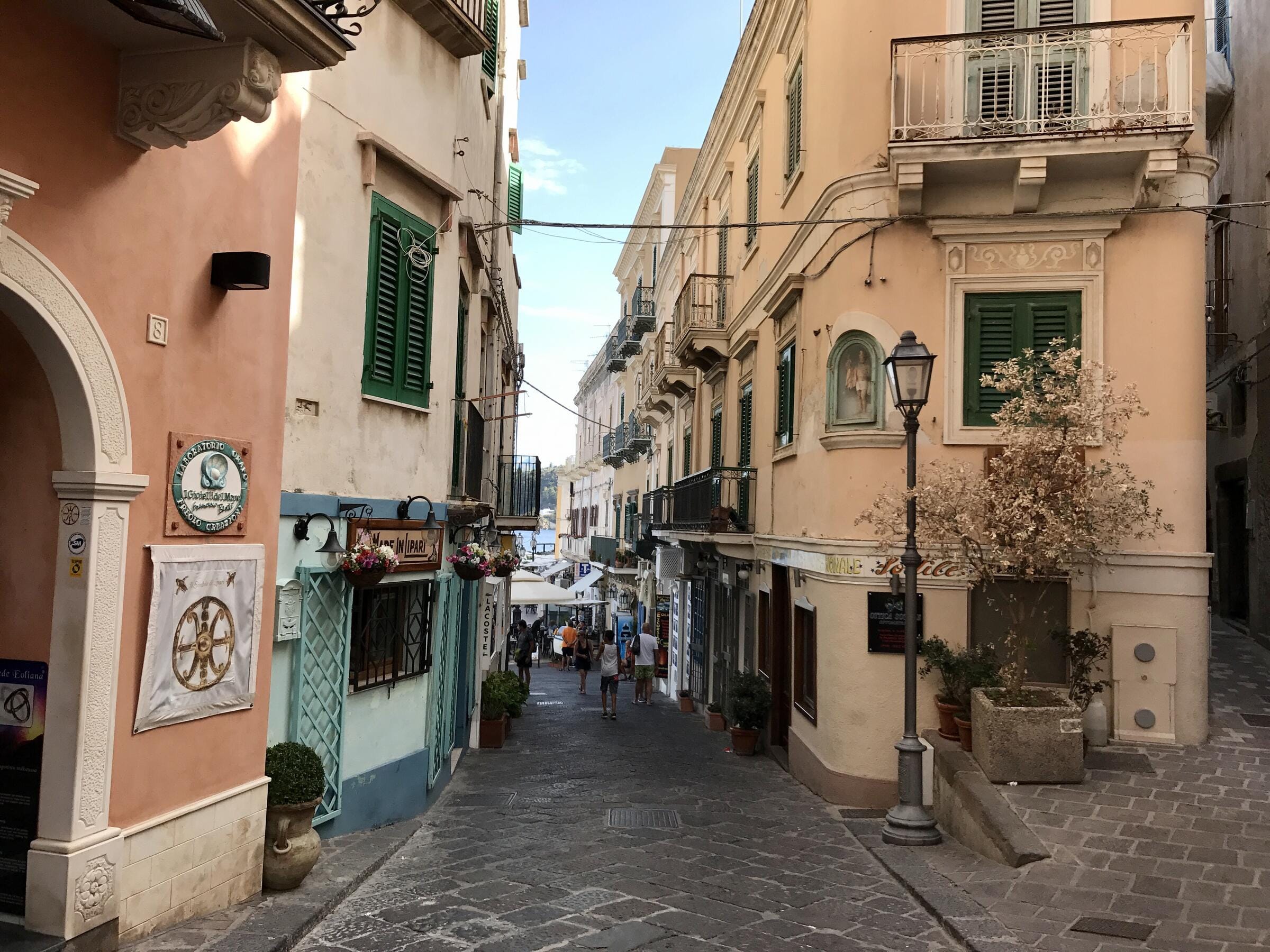 Lipari alley leading to harbour where lovers walked at sunset