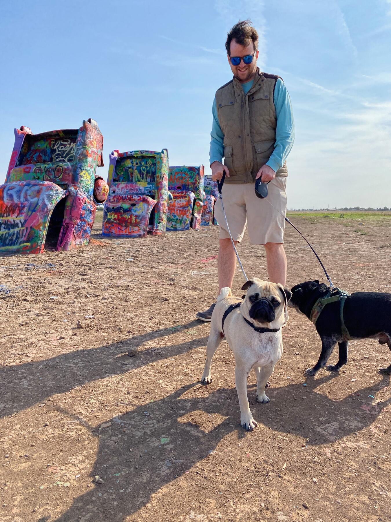 James, Teddy and Bear at Cadillac Ranch off Route 66 in Texas