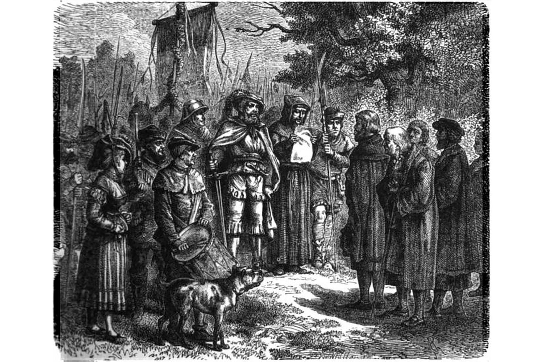 06_ThisCouldHaveBeenDrunkHistory__TheMunsterRebellion_6 Captured_Citizens_Brought_Before_an_Anabaptist_Leader