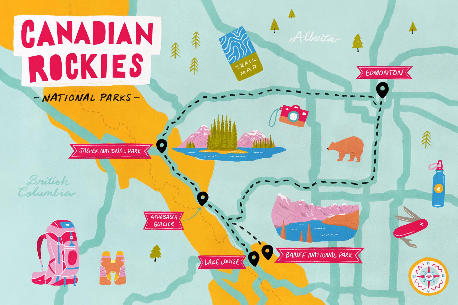 canadian rockies road trip map