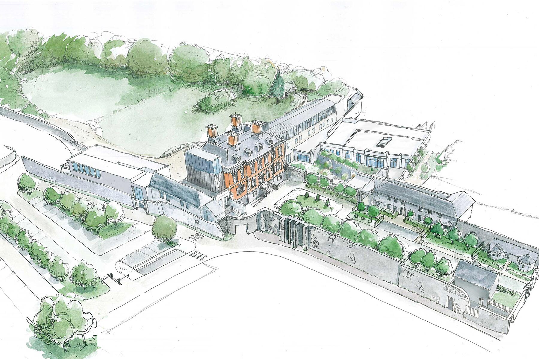 03_HotelsWeAreExcitedFor2022__CashelPalace_3 Aerial-View---Cashel-Palace-Hotel