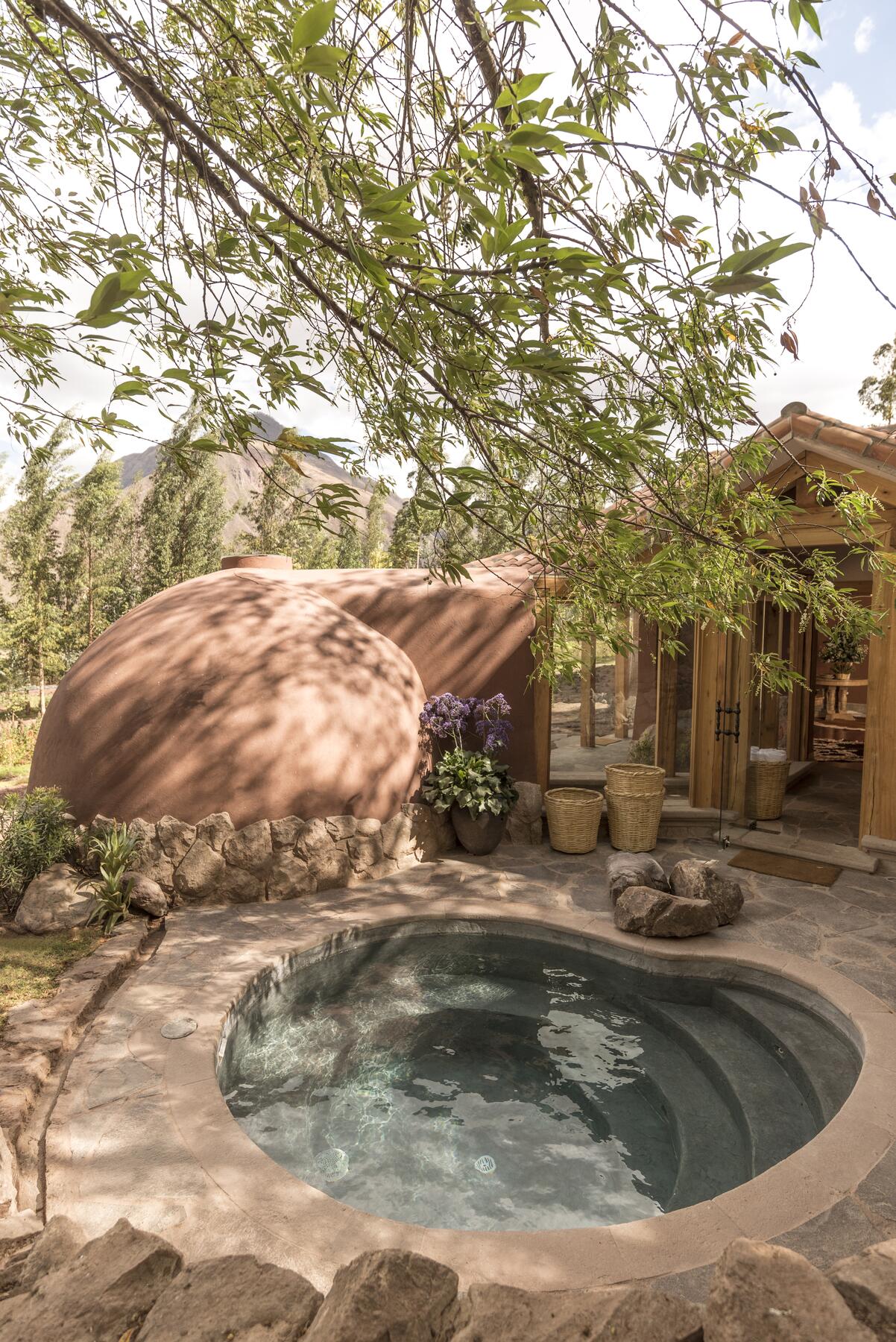 Hot pool and sauna at spa