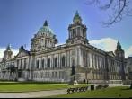 Beautiful Picture of City Hall in Belfast Northern Ireland, with bright blue sky.;