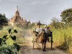 BAGAN, MYANMAR - NOVEMBER 4; Tourist are visiting the Bagan valley by pony cart on Nov. 4 2011, Bagan, Myanmar.Bagan contains thousands of ancient pagodas and temples , all UNESCO protected.